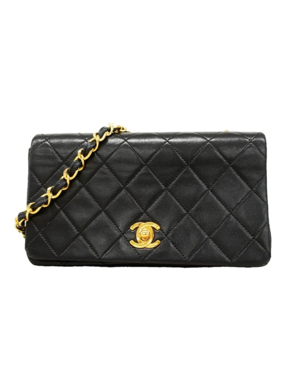 Chanel Shoulder Bag Mini Quilted Lambskin Black Gold